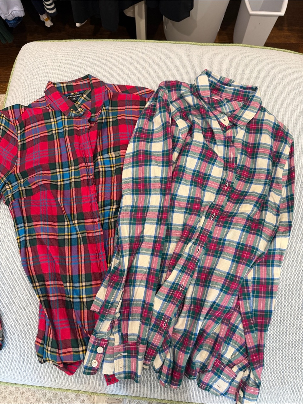 J Crew 2 for 1 Plaid Button-Up Shirt - Red & Cream